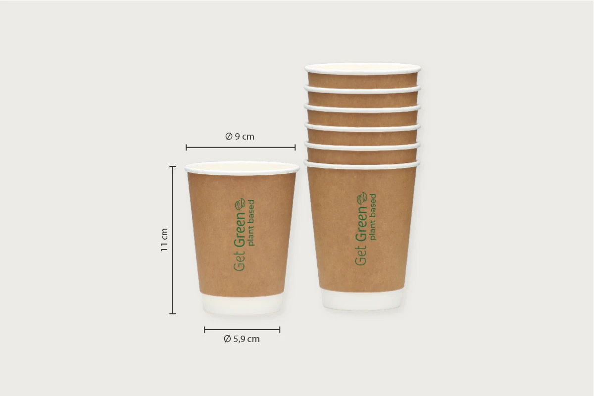 Papp-Trinkbecher GET GREEN, braun, 300 ml, Ø oben 9 x Ø unten 5,9 x Höhe 11 cm, wasserbasierter Beschichtung, 2-wandig, matt (500er Karton)
