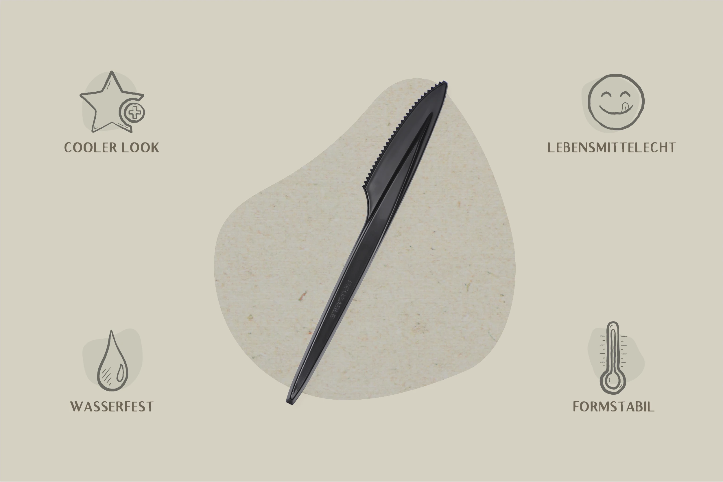 Mehrweg-Messer, schwarz, 18 cm, aus PS (2.000er Karton)