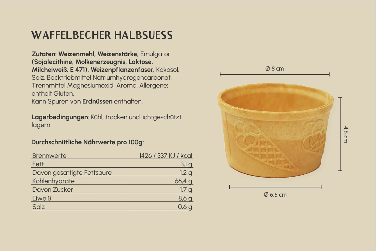 Waffelbecher, halbsüß, 155 ml, Ø 8 x H 4,7 cm, Kt. Nr. 62 (208er Karton)