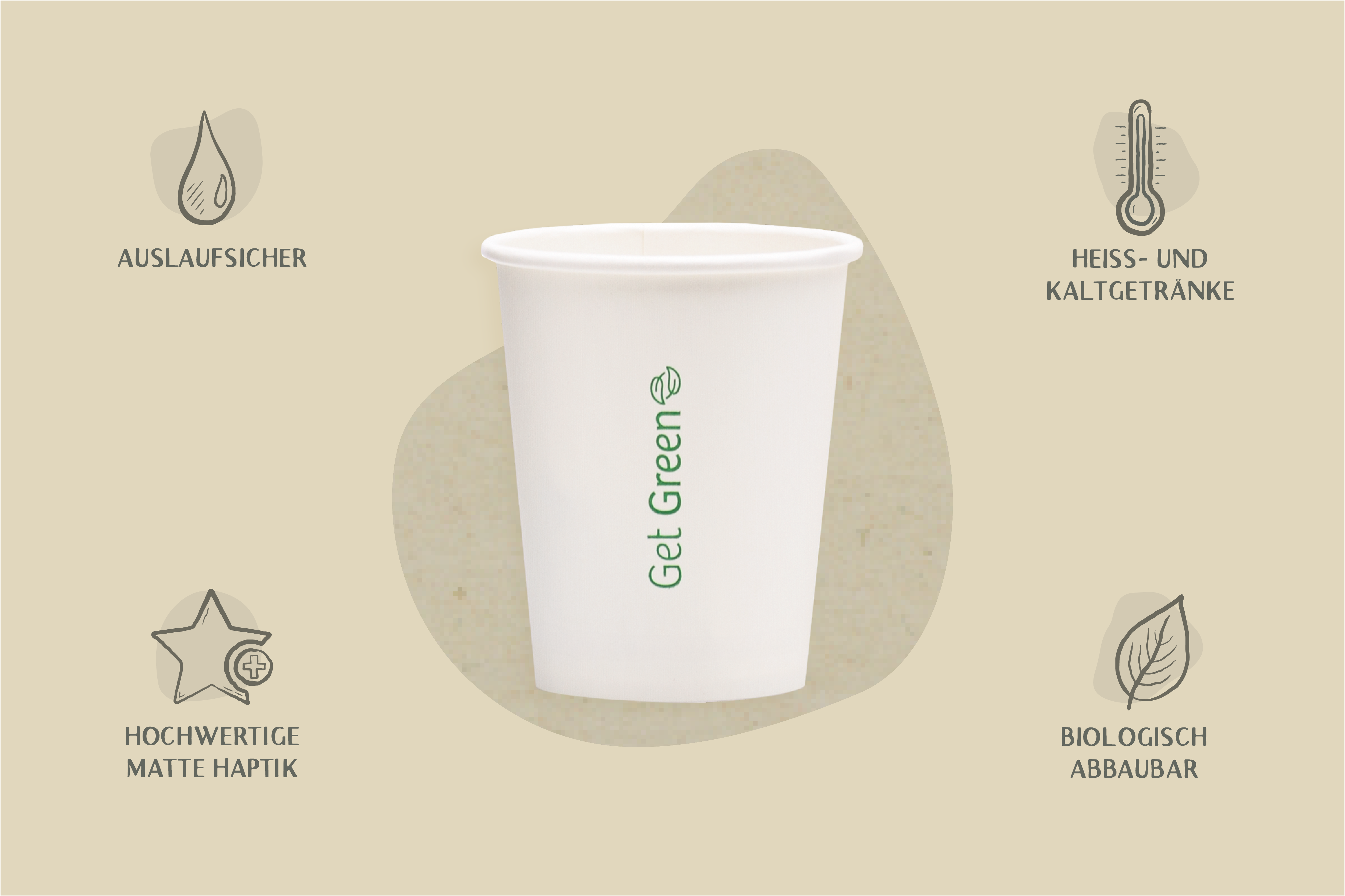 Papp-Trinkbecher GET GREEN, weiß, 200 ml, Ø oben 8 x Ø unten 5,6 x Höhe 9,2 cm, 1-wandig, PE-Beschichtung (1.000er Karton)