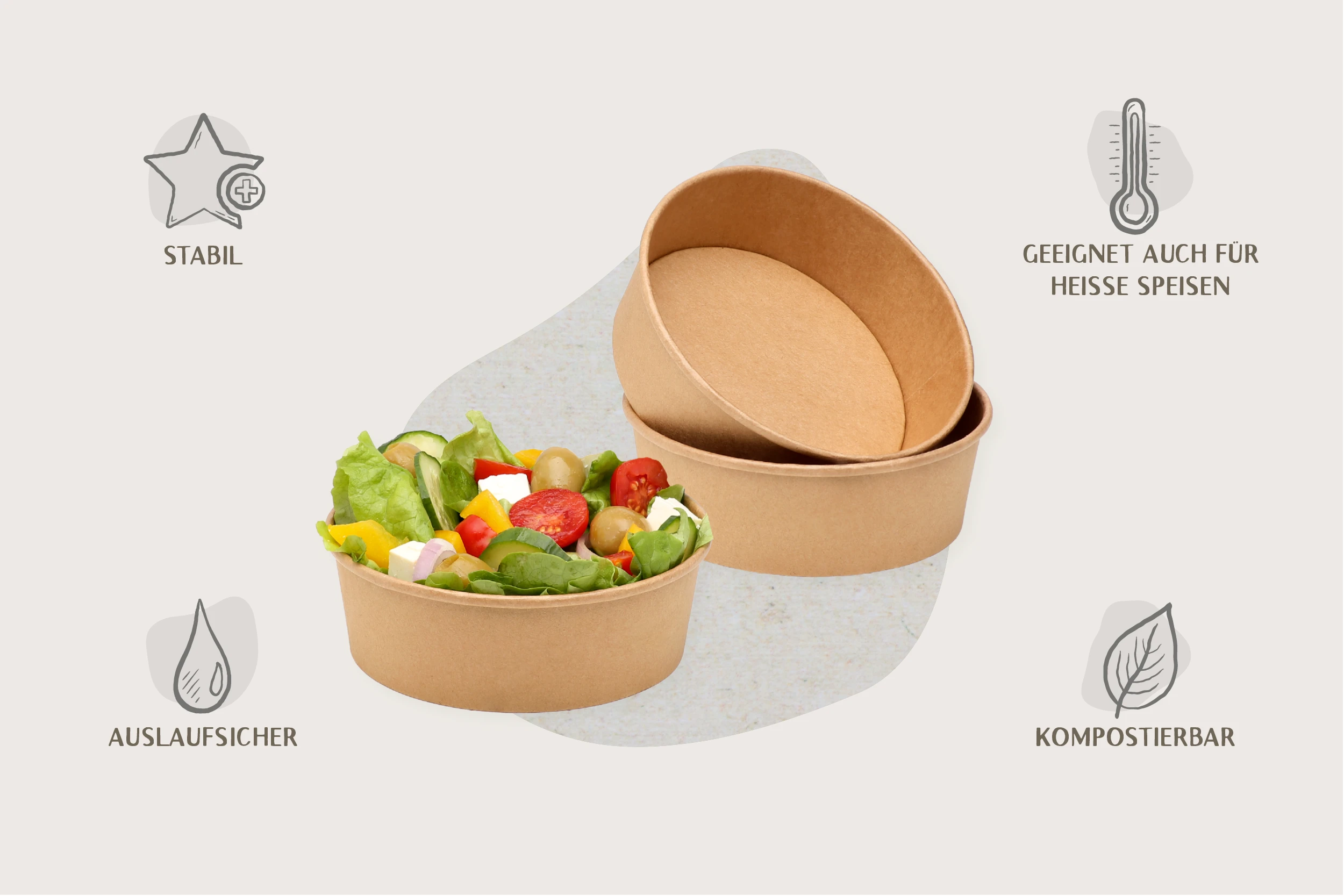 Papp-Salatschale GET GREEN, braun, rund, 500 ml, Ø oben 15 x Ø unten 12,7 x Höhe 5,2 cm, PE Beschichtung, matt (300er Karton)