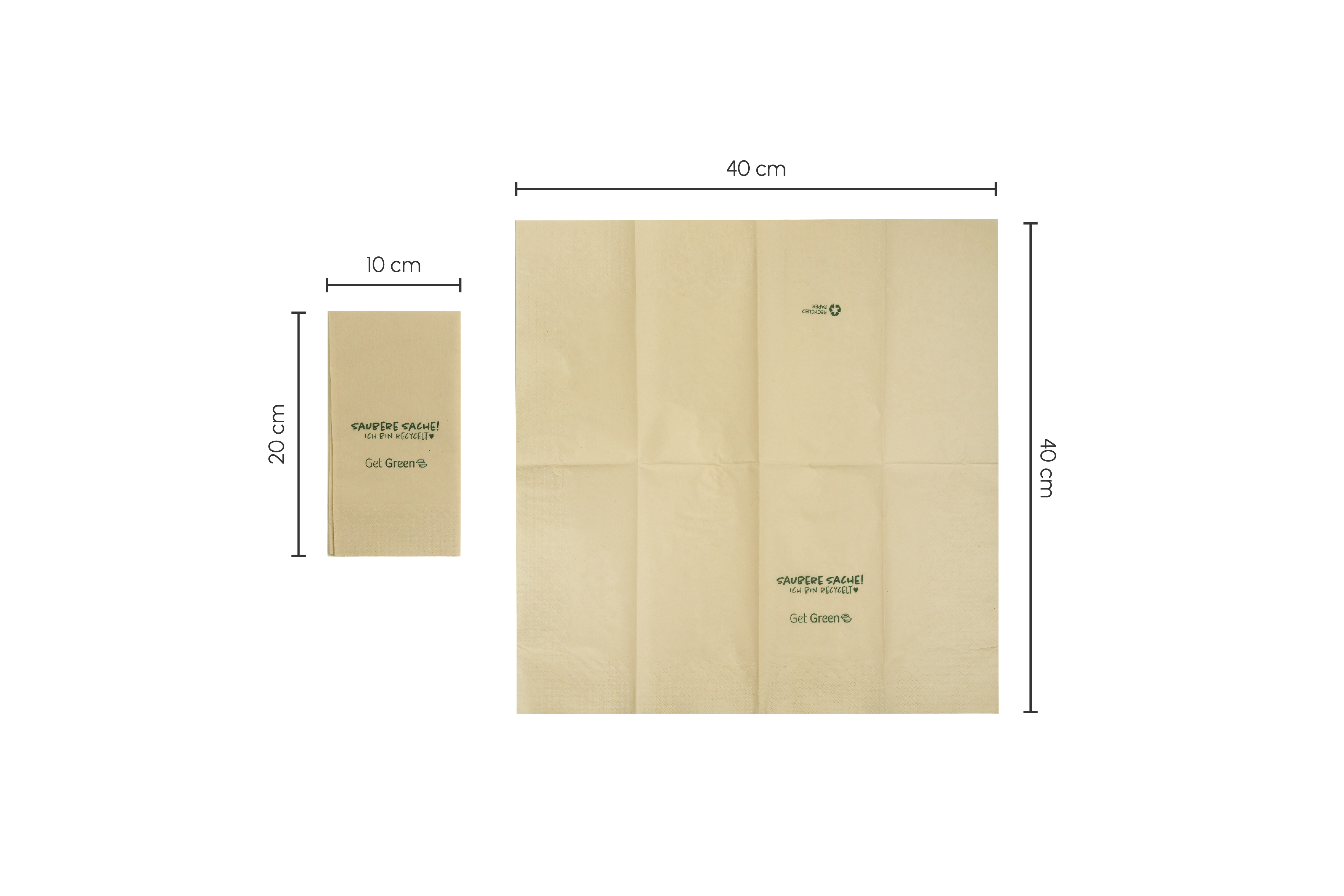 Serviette, beige, GET GREEN & Saubere Sache, L 40 x B 40 cm, gefaltet: L 10 x B 20 cm, 2-lagig, 1/8-Falz (2.400er Karton)