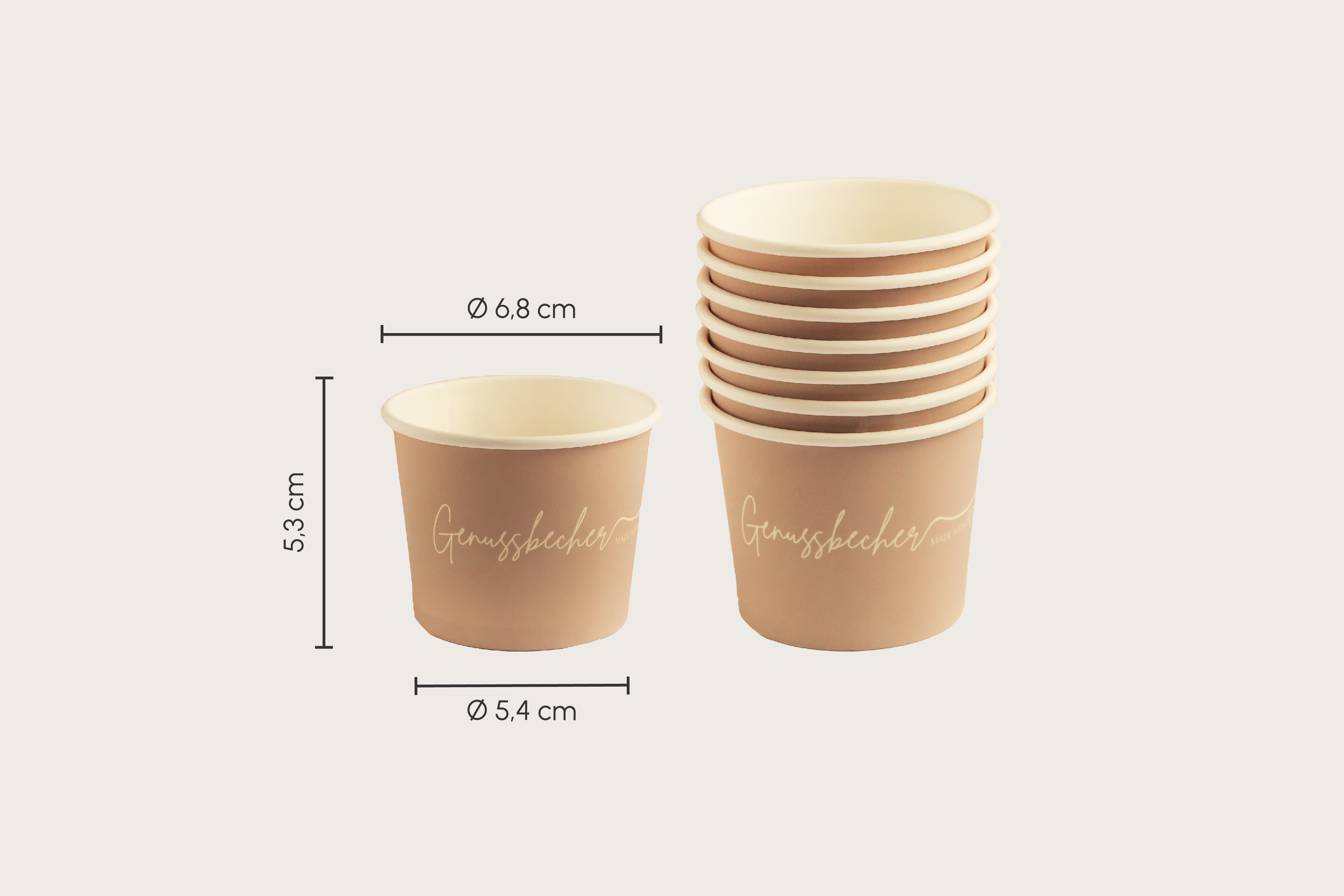 Papp-Eisbecher, Genussbecher, weiß, Ø 6,8 x Ø 5,4 x H 5,3 cm, Beidseitige PE-Beschichtung (1.000er Karton)