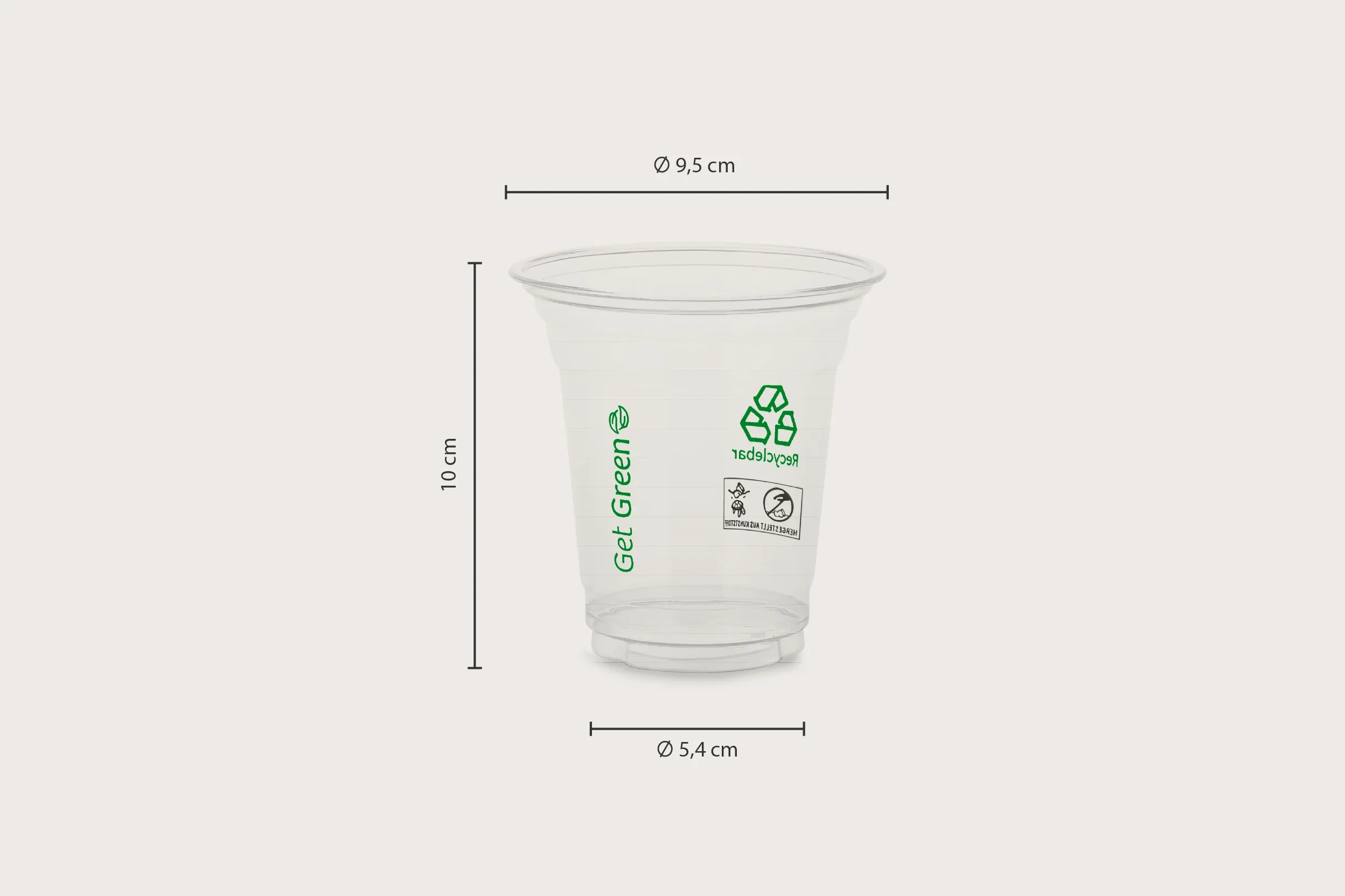 PET-Trinkbecher, GET GREEN, transparent, 300 ml, Ø oben 9,5 x Ø unten 5,4 x Höhe 10 cm (1.000er Karton)