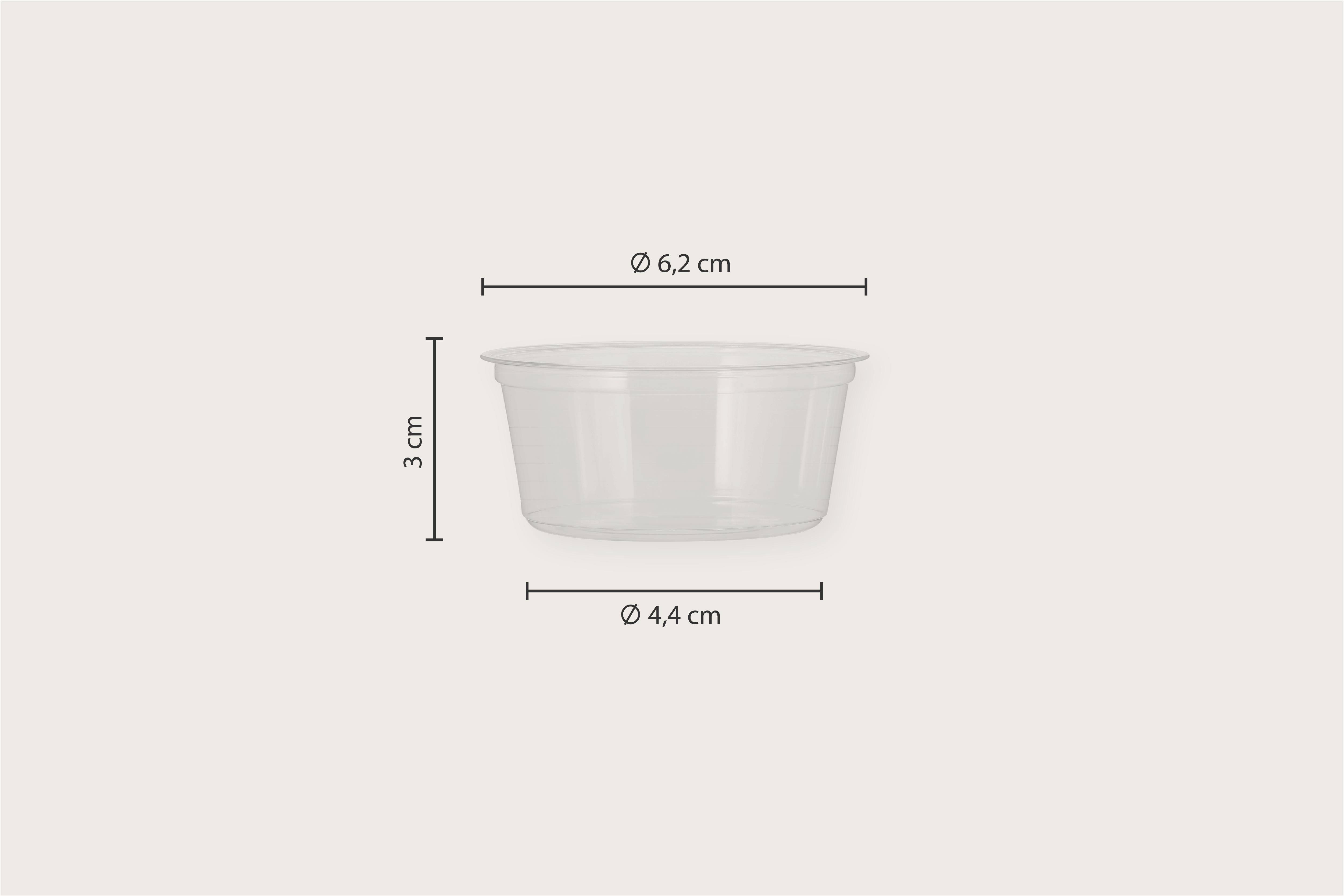 PET-Dessertbecher, transparent, 60 ml, Ø oben 6,2x Ø unten 4,4 x Höhe 3 cm (2.500er Karton)