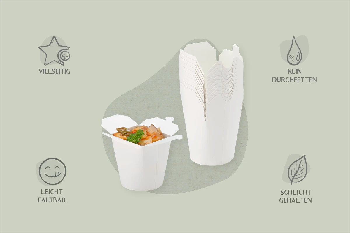 Papp-Asia Box, weiß, 450 ml, L 7,7 x B 7,7 x H 10 cm, PE-Beschichtung, matt (500er Karton)