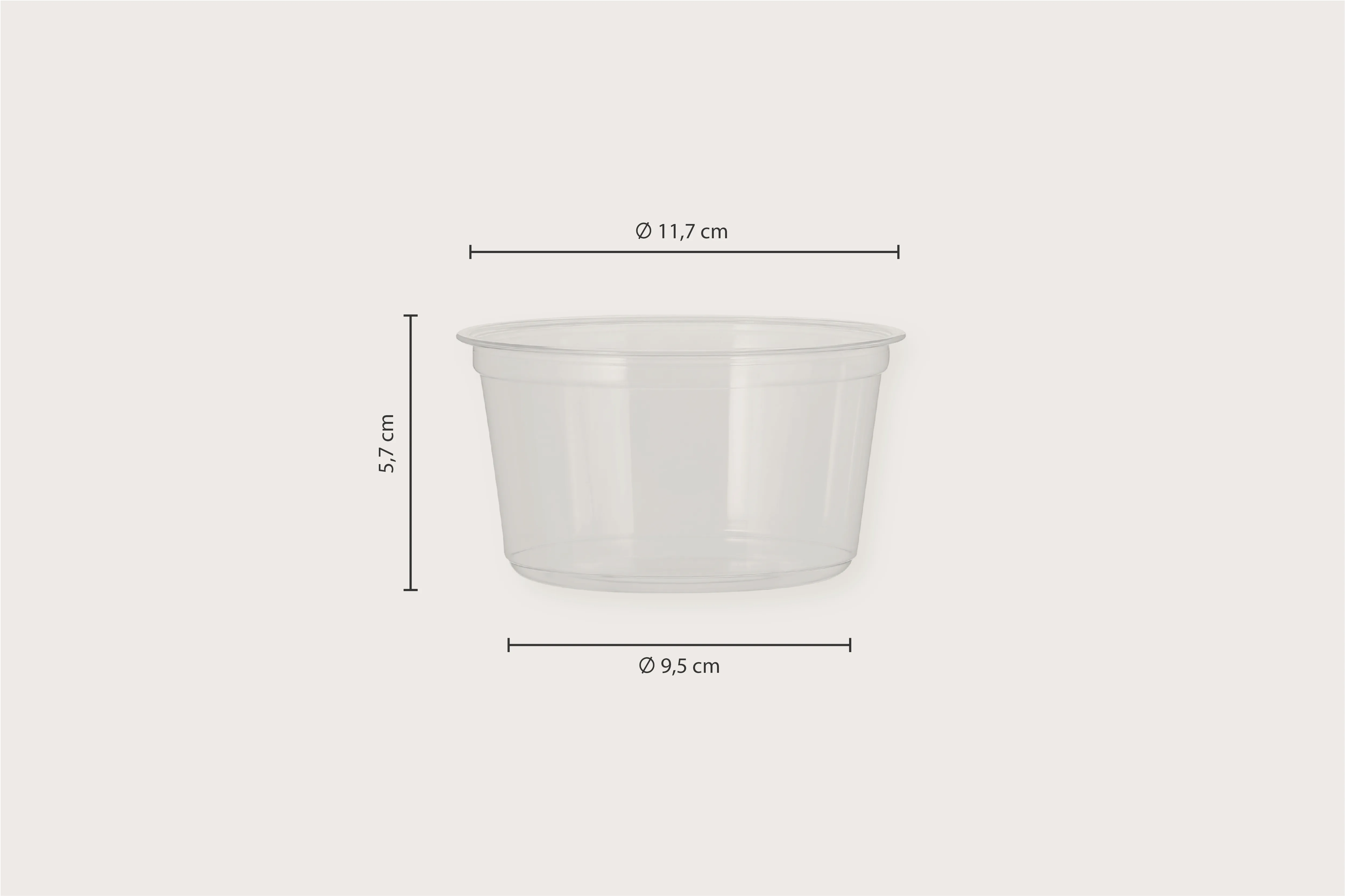 PET-Dessertbecher, transparent, 350ml, Ø oben 11,7 x Ø unten 9,5 x Höhe 5,7 cm, individueller Druck (500er Karton)
