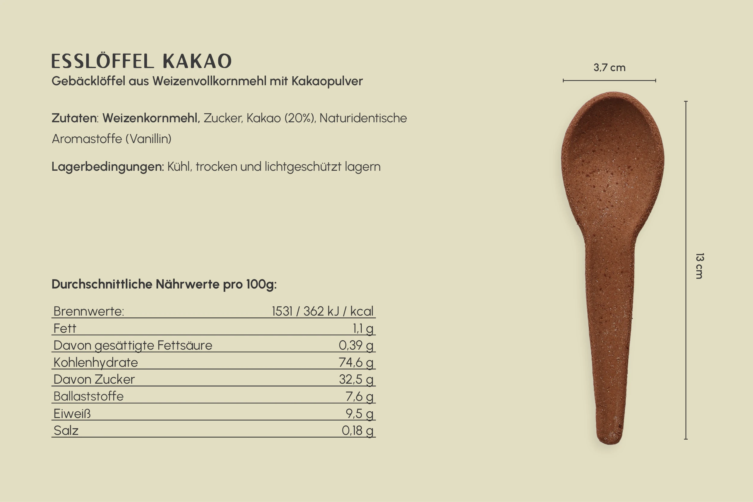 Essbarer Esslöffel, ca. 13 cm, Kakao (1.600er Karton)
