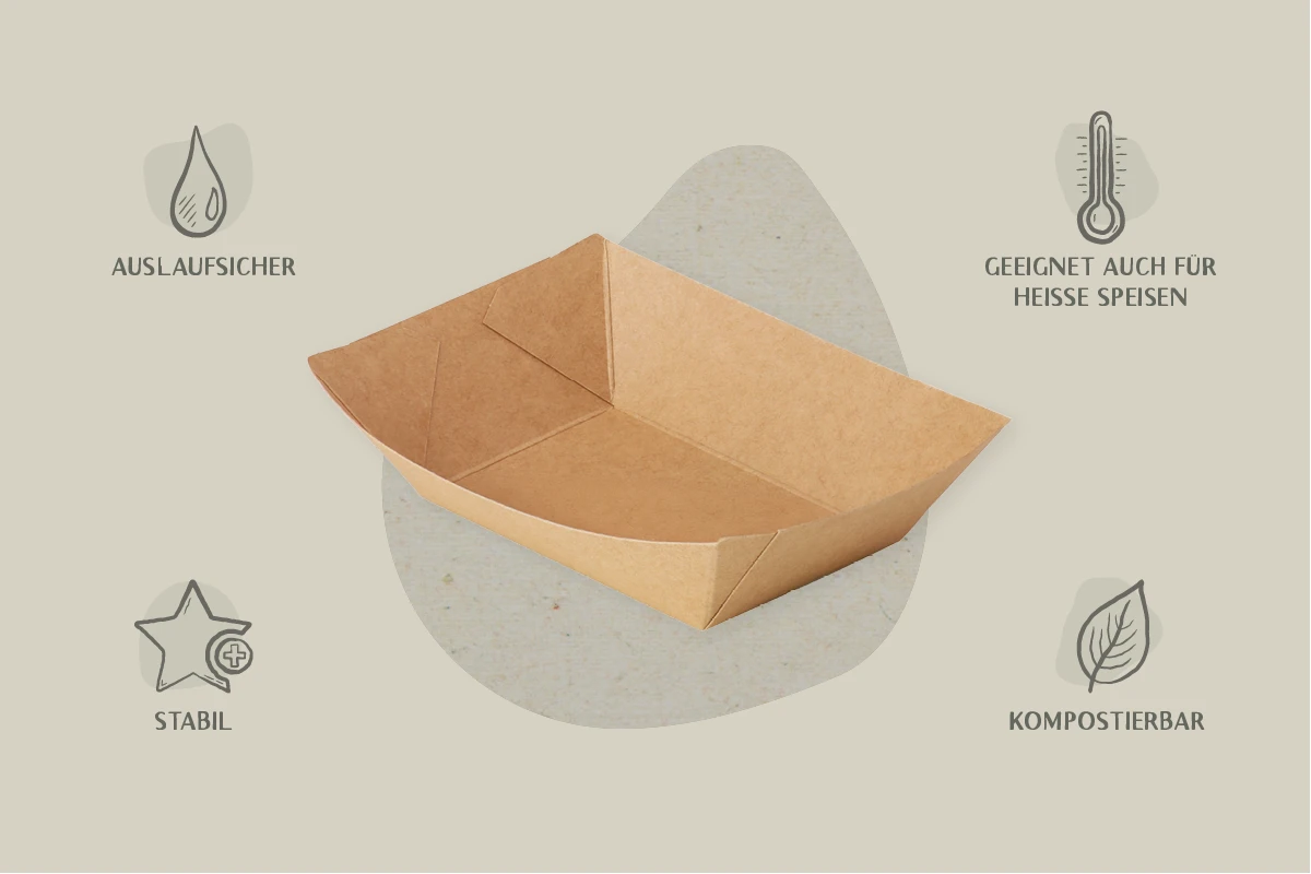 Papp-Snackschale, braun, 120 ml, oben L 10,8 x B 7 x H 2,7 cm/ unten L 7,3 x 4,7cm, matt (1.000er Karton)