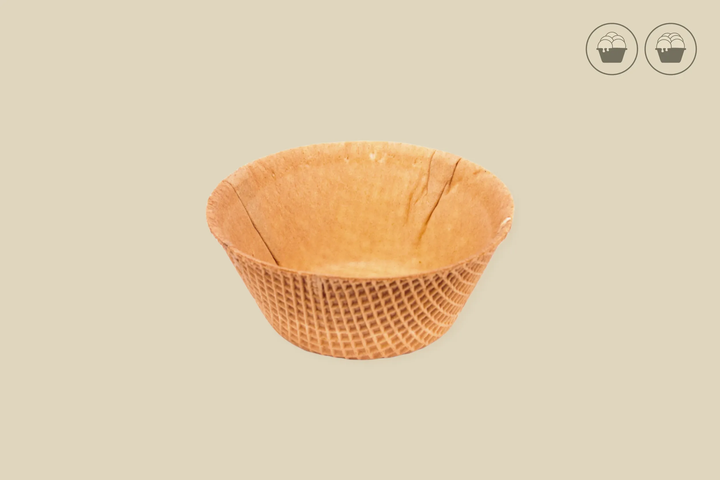 Vegane Waffelbecher, süß, rund, 410 ml, ca. Ø 13 x H 5 cm, glatter Rand, für 5-6 Kugeln (Spaghetti-Eis), Kt. Nr. VEG 43 (99er Karton)