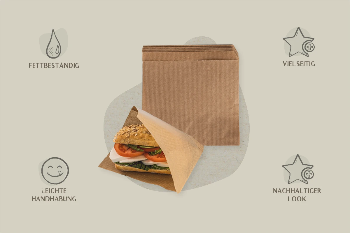 Papp-Snacktasche, braun, L 15 x B 16 cm, 2-seitig offen, Kraft, fettdicht (1.000er Karton)