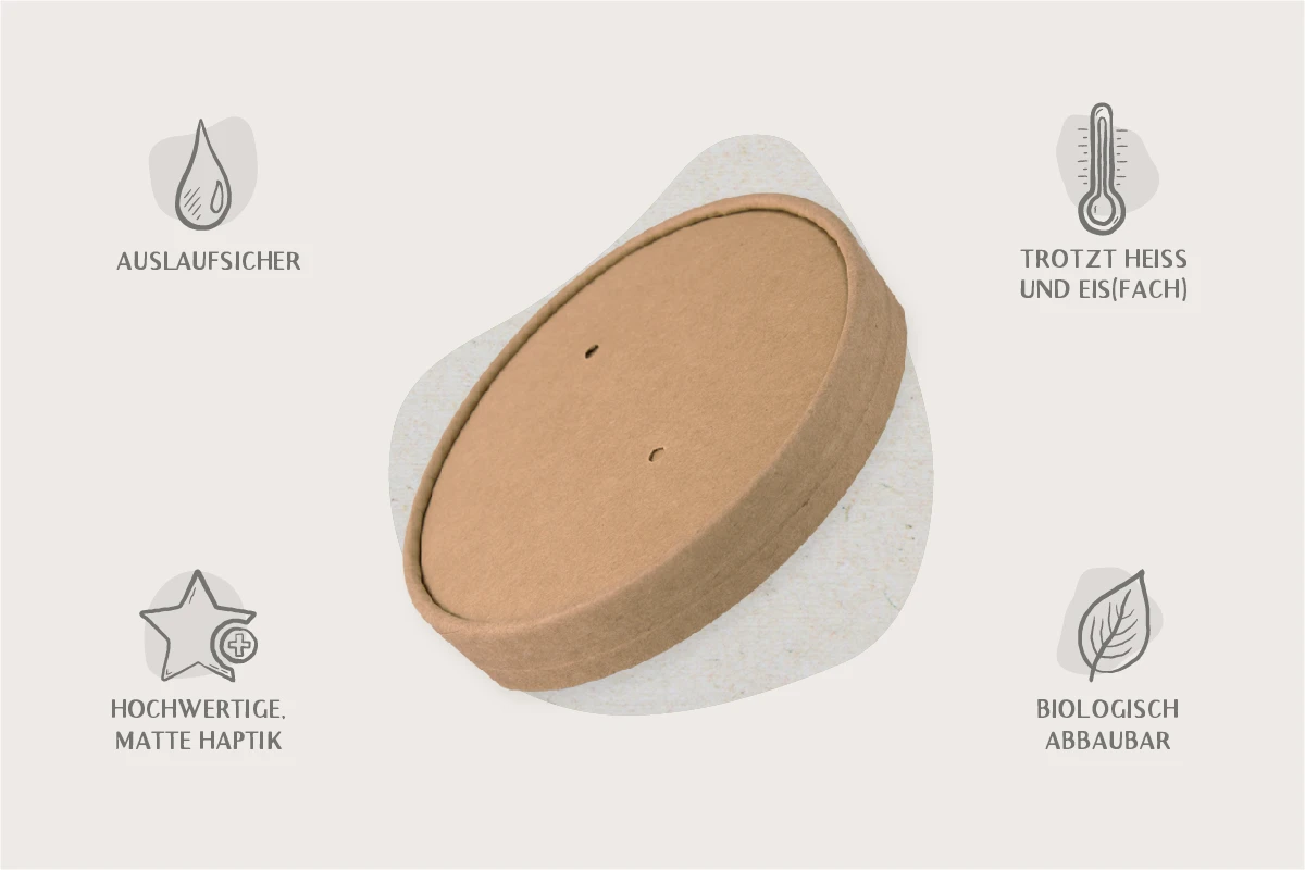Papp-Deckel für 360 ml Papp-Suppenbecher, braun, Ø9cm (500er Karton)