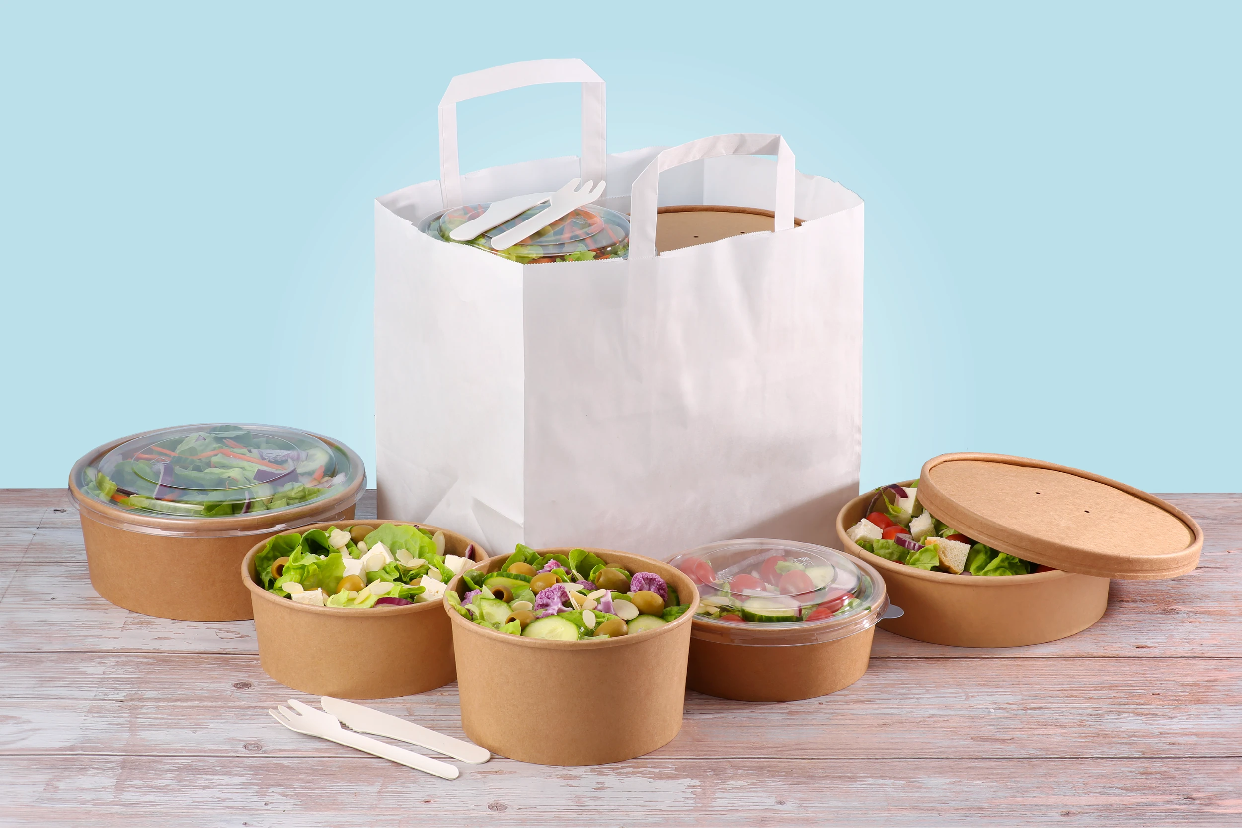 Papp-Salatschale GET GREEN, braun, rund, 1.000 ml, Ø oben 15 x Ø unten 13 x Höhe 7,7 cm, mit PE-Beschichtung, matt (300er Karton)