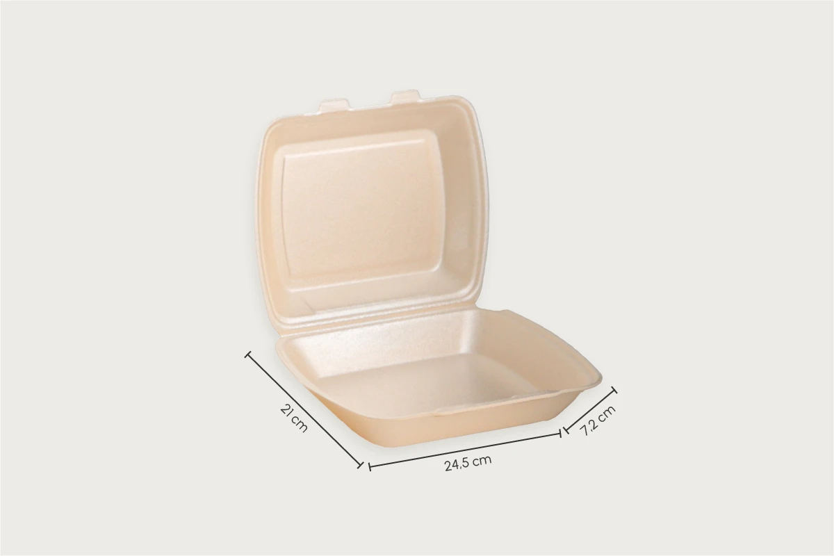 Warmhalte-Menübox, beige, L 24,5 x B 21 x H 7,2 cm, laminiert aus XPS, ungeteilt (200er Karton) (200er Karton)