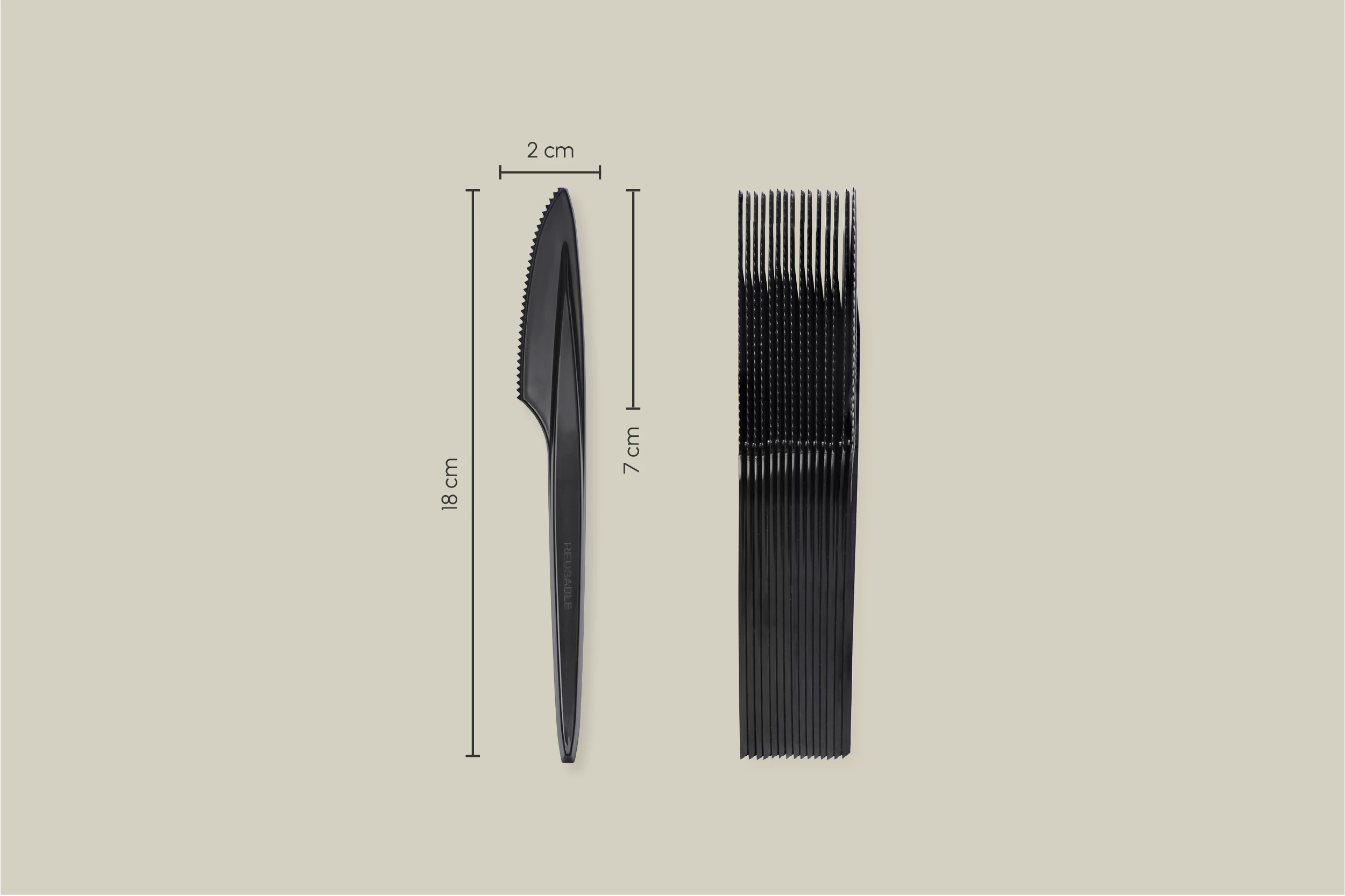 Mehrweg-Messer, schwarz, 18 cm, aus PS (2.000er Karton)