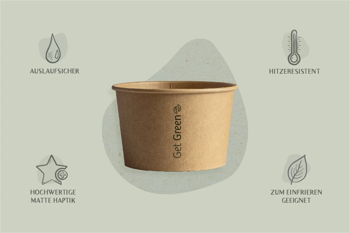 Papp-Eisbecher GET GREEN, braun, 140 ml, Ø oben 7,6 x Ø unten 6 x Höhe 5 cm, mit PE-Beschichtung, matt (1.000er Karton)