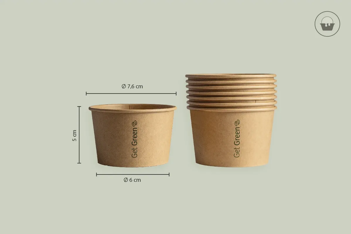 Papp-Eisbecher GET GREEN, braun, 140 ml, Ø oben 7,6 x Ø unten 6 x Höhe 5 cm, mit PE-Beschichtung, matt (1.000er Karton)