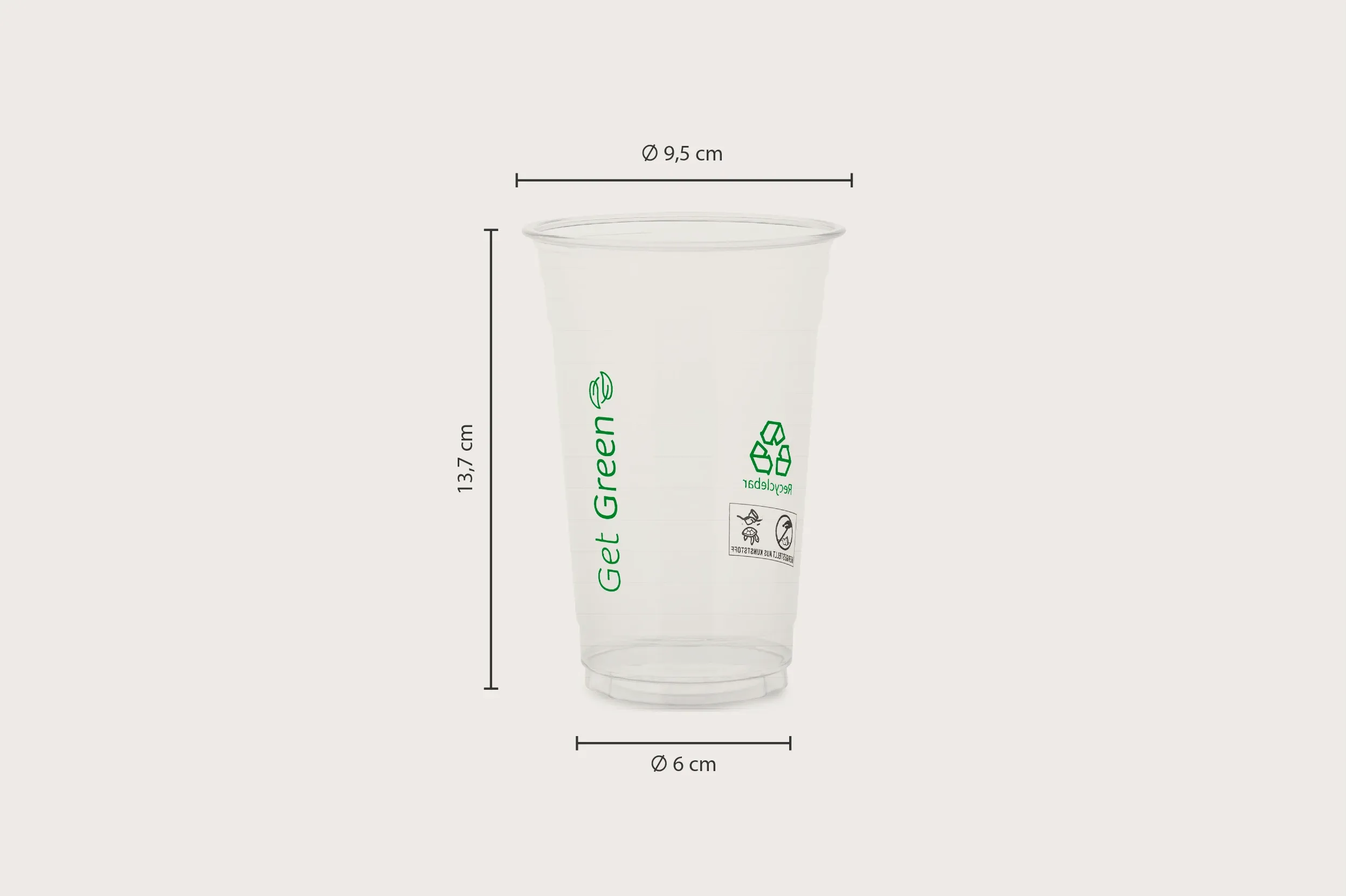 PET-Trinkbecher GET GREEN, transparent, 500 ml, Ø oben 9,5 x Ø unten 6 x Höhe 13,7 cm (1.000er Karton)