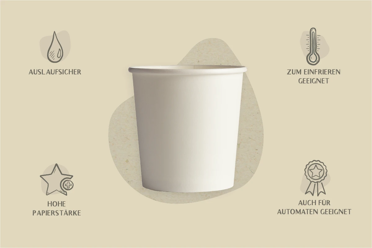 Papp-Eisbecher, weiß, unbedruckt, 160 ml, 6,9 x 5,3 x H 6,9 cm, Beidseitig PE-Beschichtung (1.000er Karton)