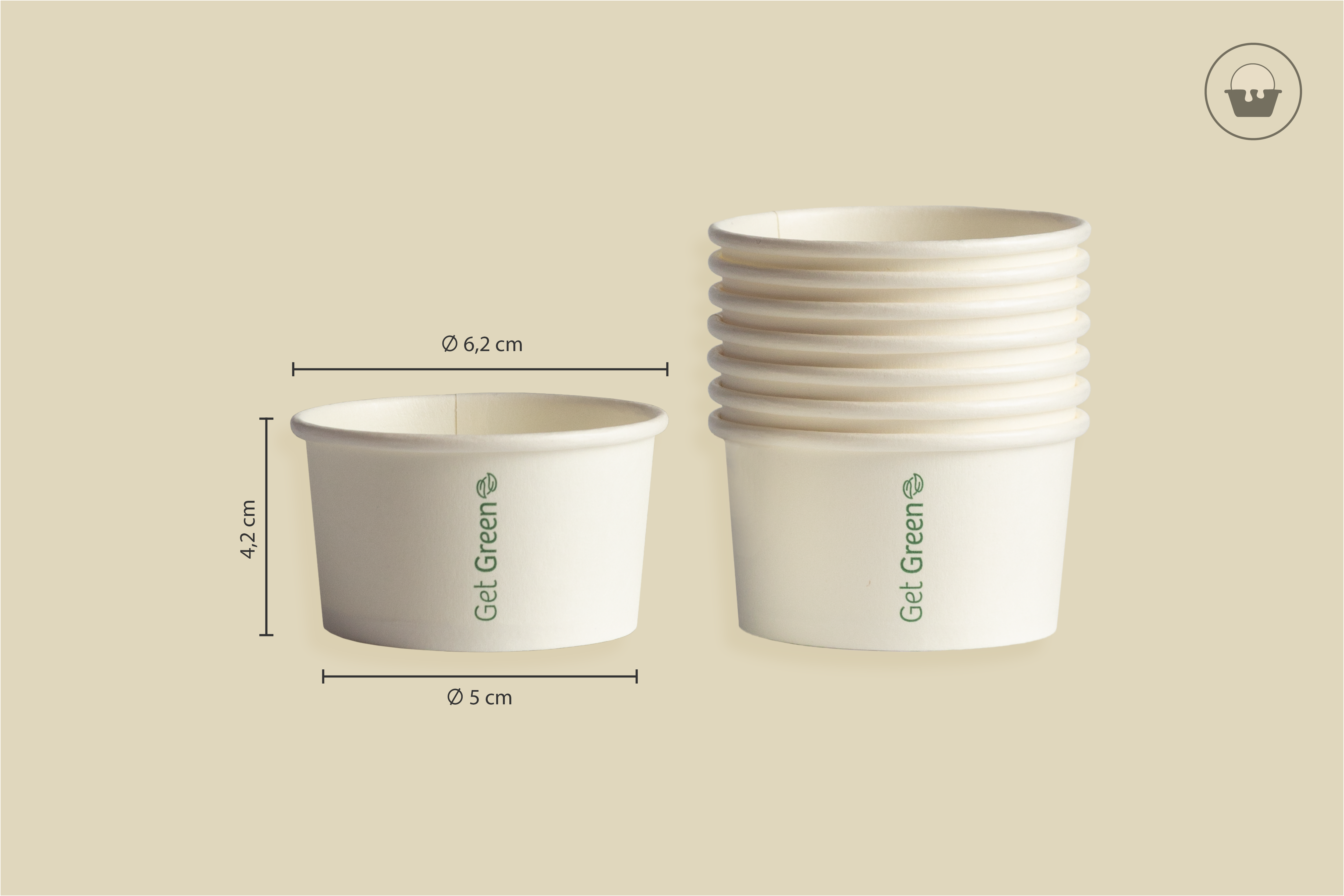 Papp-Eisbecher GET GREEN, weiß, 70 ml, Ø oben 6,2 x Ø unten 5 x Höhe 4,2 cm, matt (2.000er Karton)