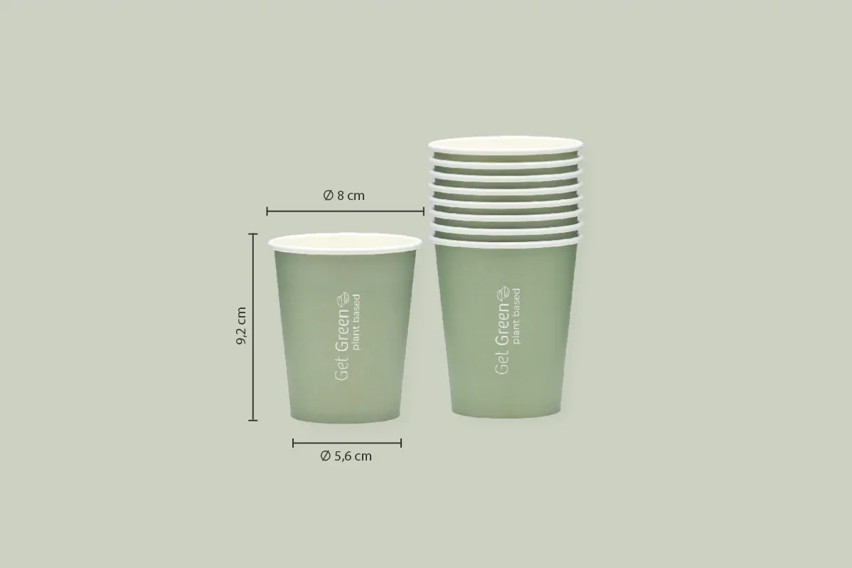 Papp-Trinkbecher GET GREEN, grün, 200 ml, Ø oben 8 x Ø unten 5,6 x Höhe 9,2 cm, mit wasserbasierter Beschichtung, 1-wandig, matt (1.000er Karton)