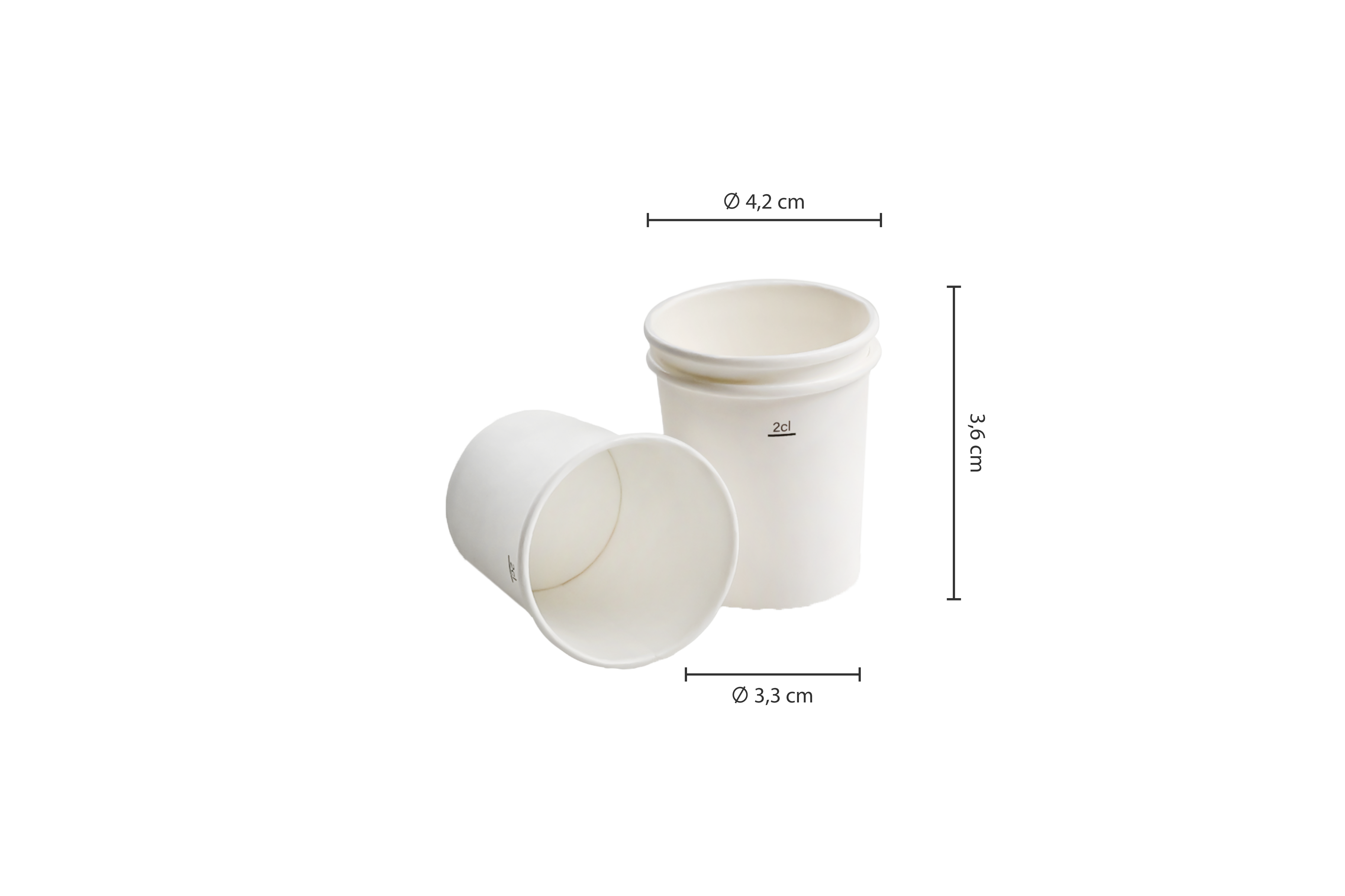 Papp-Trinkbecher, weiß, 2 cl, Øoben 4,2 x Øunten 3,3 x H3,6 cm, PE-Beschichtung, matt (2000er Karton)