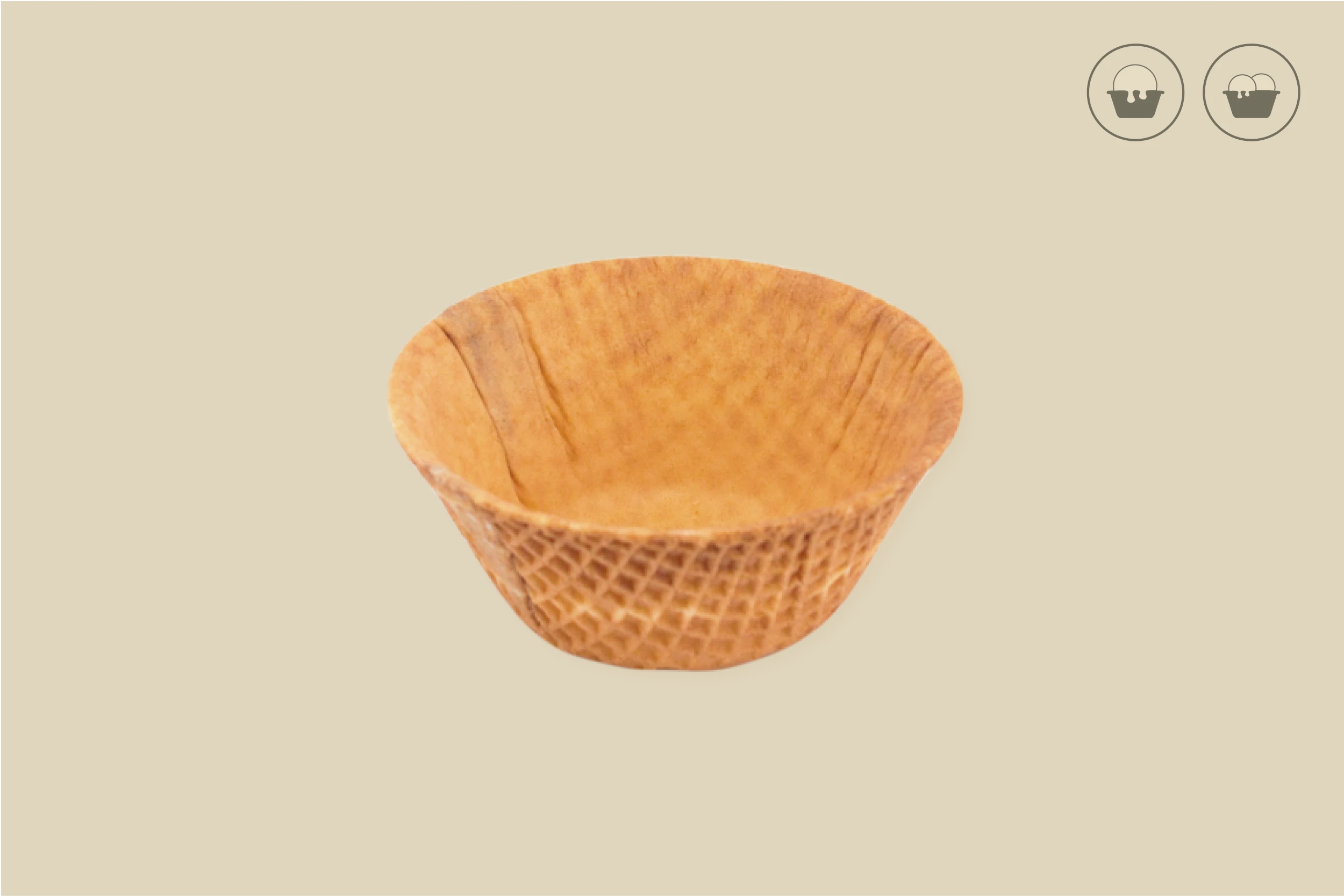 Veganer Waffelbecher, hell, rund, 120 ml, ca. Ø 9 x H 3,8 cm, für 2 Kugeln, Kt. Nr. VEG 41 (288er Karton)