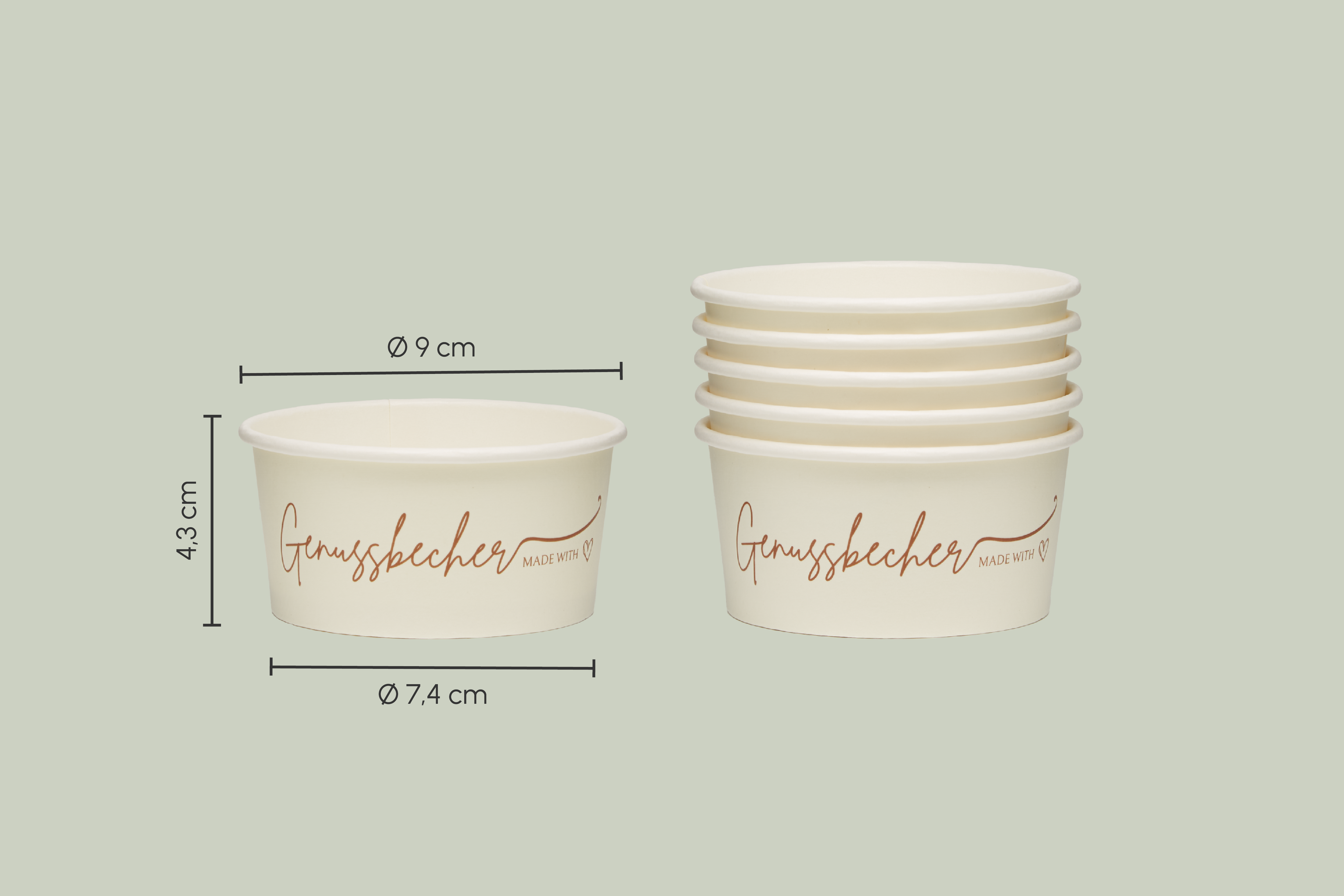 Papp-Eisbecher, Genussbecher, 160 ml, Ø oben 9 x Ø unten 7,4 x Höhe 4,3 cm, Beidseitige PE-Beschichtung, matt (1.000er Karton)