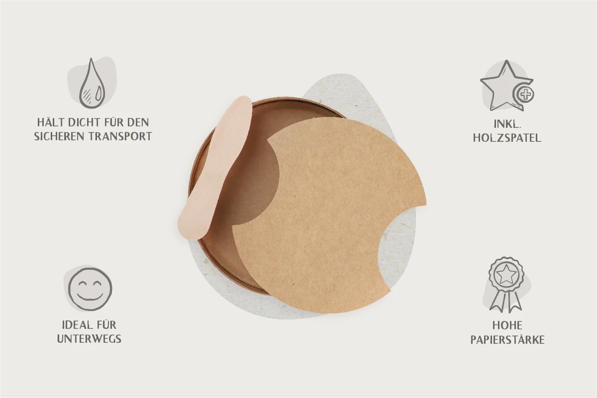 Papp-Deckel braun Ø 8,5 cm mit Holzlöffel, unbedruckt, beidseitige PE-Beschichtung (1000er Karton)