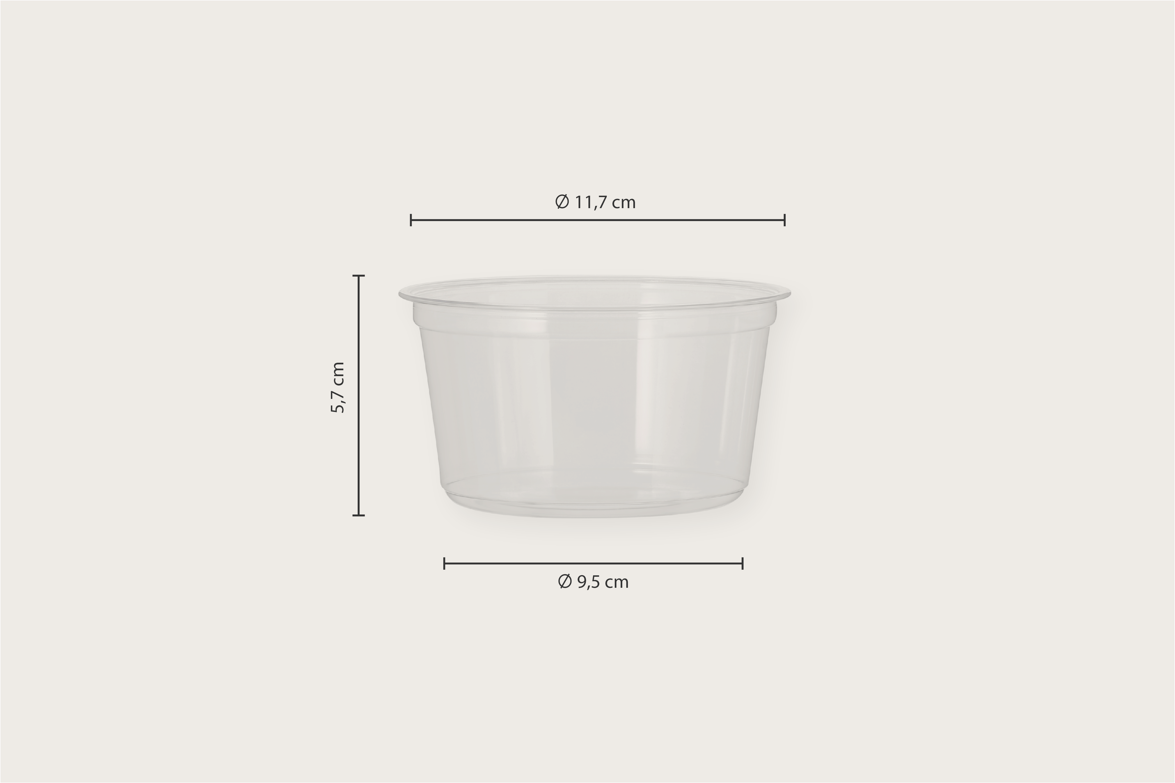 PET-Dessertbecher, transparent, 350ml, Ø oben 11,7 x Ø unten 9,5 x Höhe 5,7 cm, individueller Druck (500er Karton)