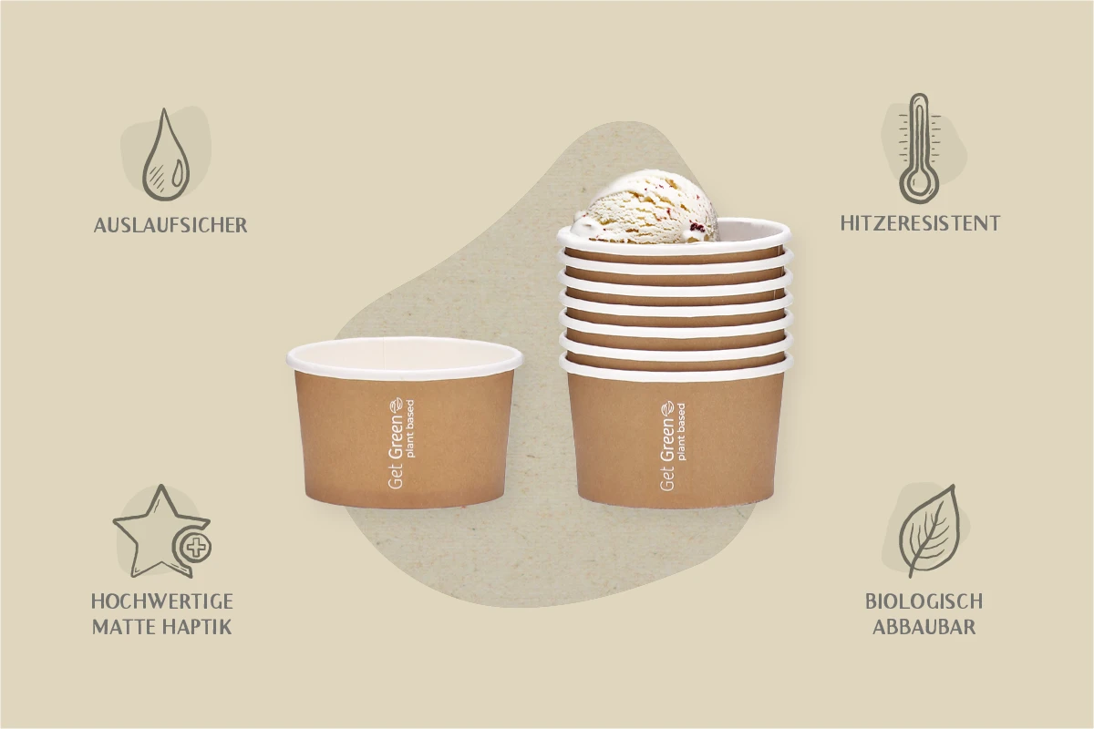 Papp-Eisbecher GET GREEN, braun, 100 ml, Ø oben 7 x Ø unten 5,7 x Höhe 4,1 cm, mit wasserbasierter Beschichtung, matt (1.000er Karton)