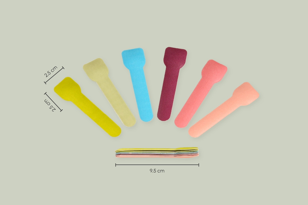 Papp-Löffel / Spatel, bunt, L 9,5 x B 2,6 cm, 9-lagig (6.000er Karton)