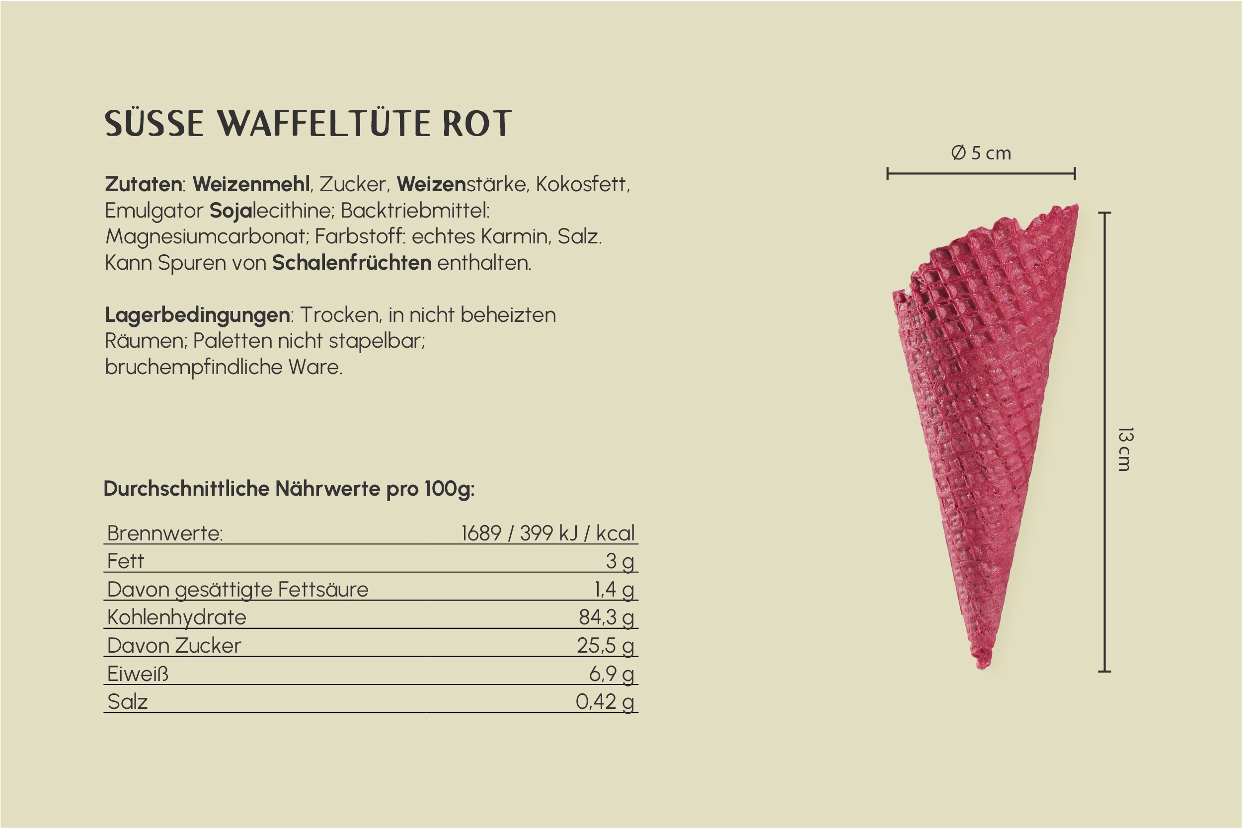 Süße Waffeltüte, rot, Ø 5 x H 13 cm, Kt. Nr. S1 (500er Karton)