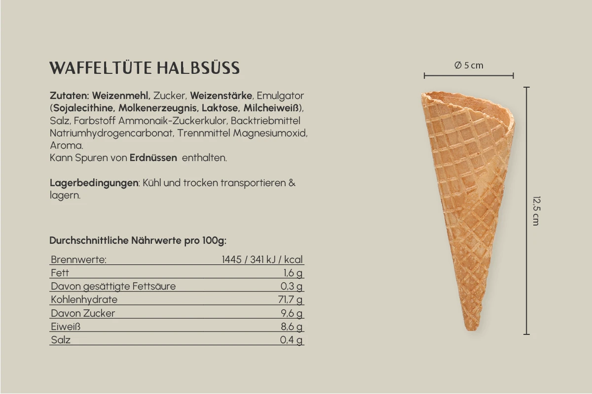 Waffeltüte, halbsüß, Ø 5 x H 12,5 cm, Kt. Nr. 07 (600er Karton)