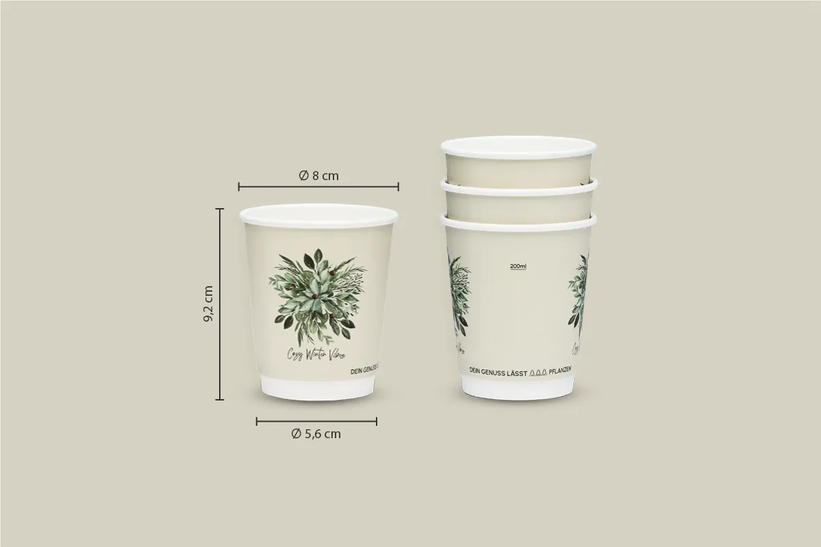 Papp-Trinkbecher *Winter Vibes* 200ml, 2-wandig, Ø oben 8 x Ø unten 5,6 x Höhe 9,2 cm, matt, PE-Beschichtung (500er Karton)
