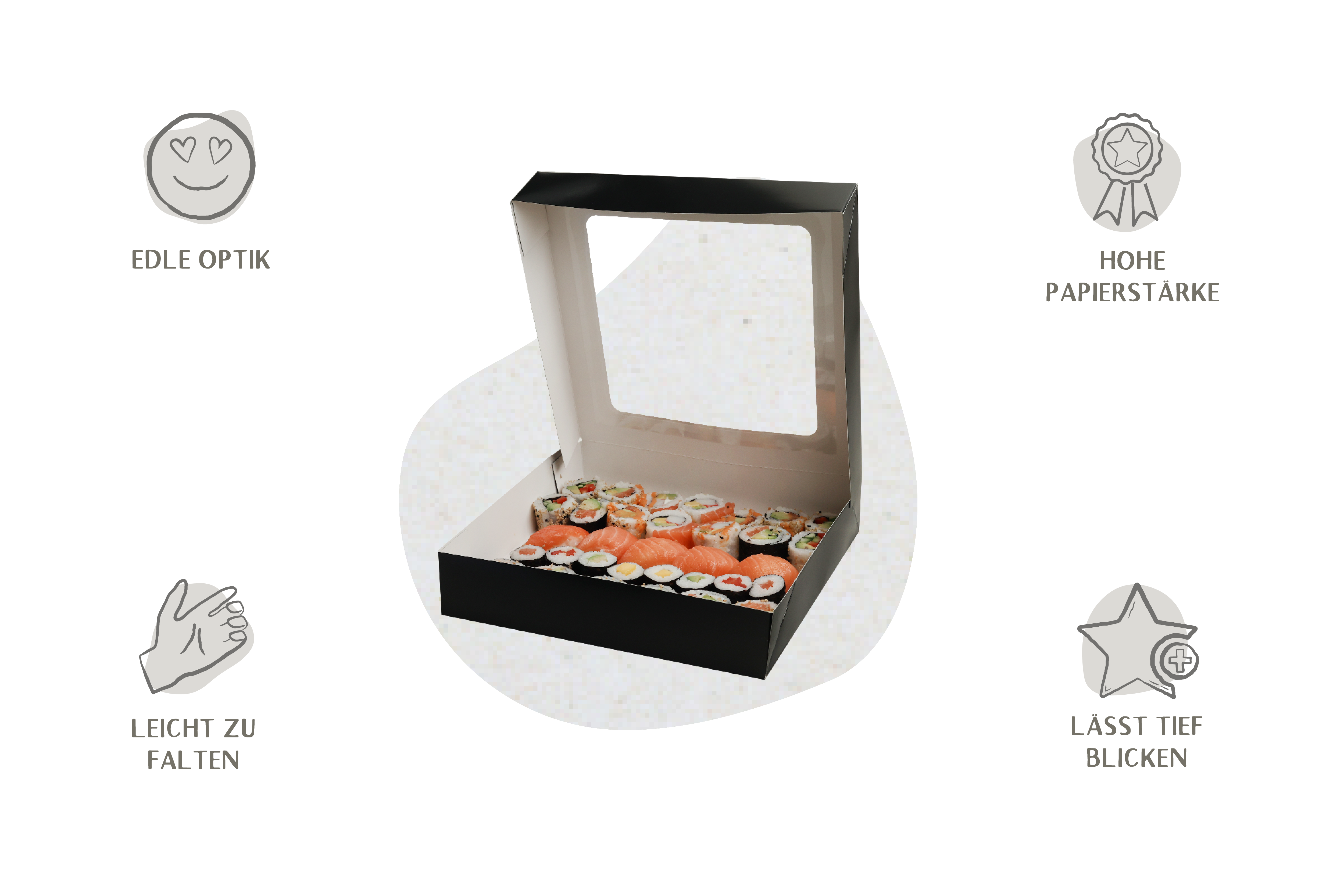 Sushi Box mit Sichtfenster, schwarz, Pure Putzkartell, L 25 x B 25 x H5 cm, unbedruckt, Matt (300er Karton)