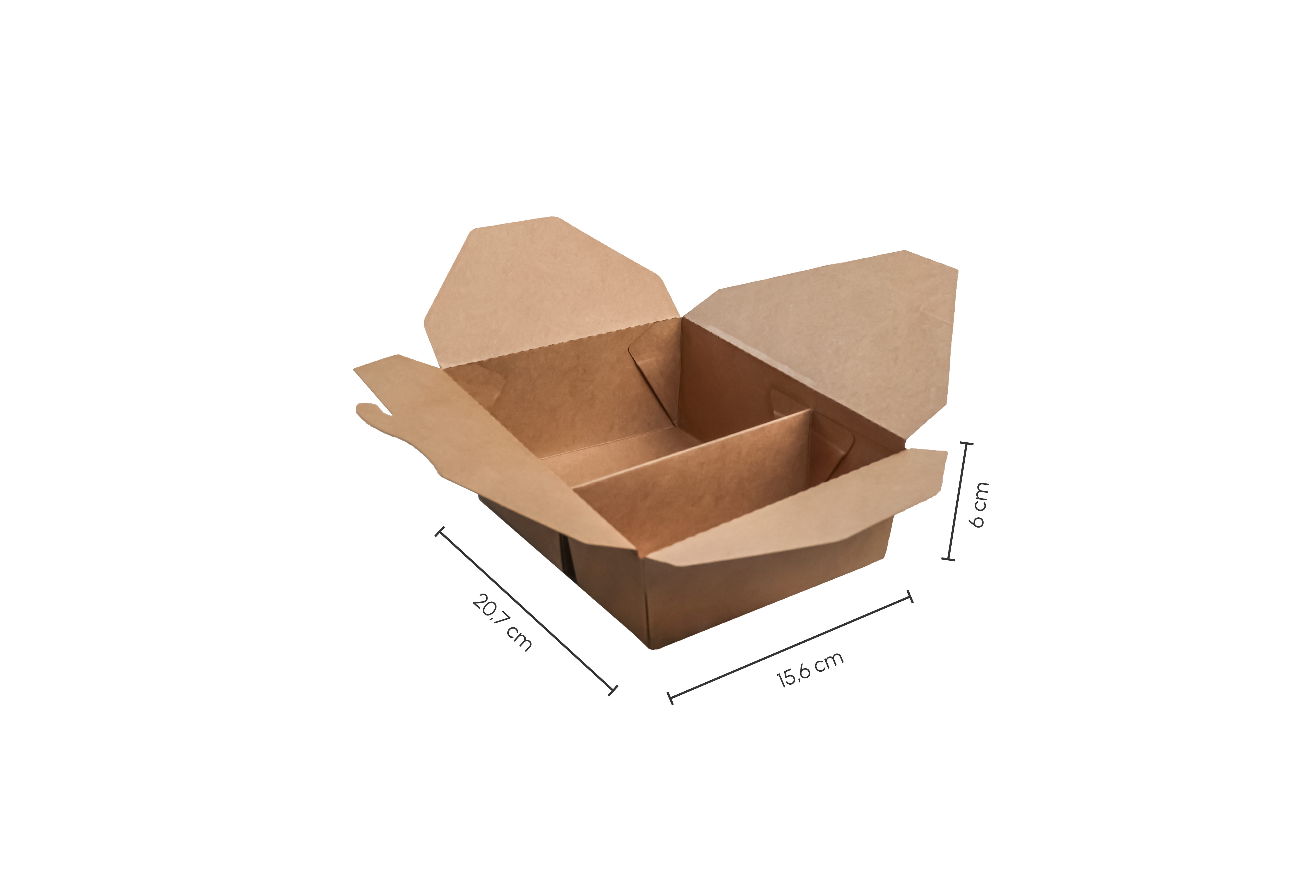 Papp-Lunchbox, Braun, 2-Geteilt, L 20,7 x B 15,6 x H6 cm, unbedruckt, matt (200er Karton)