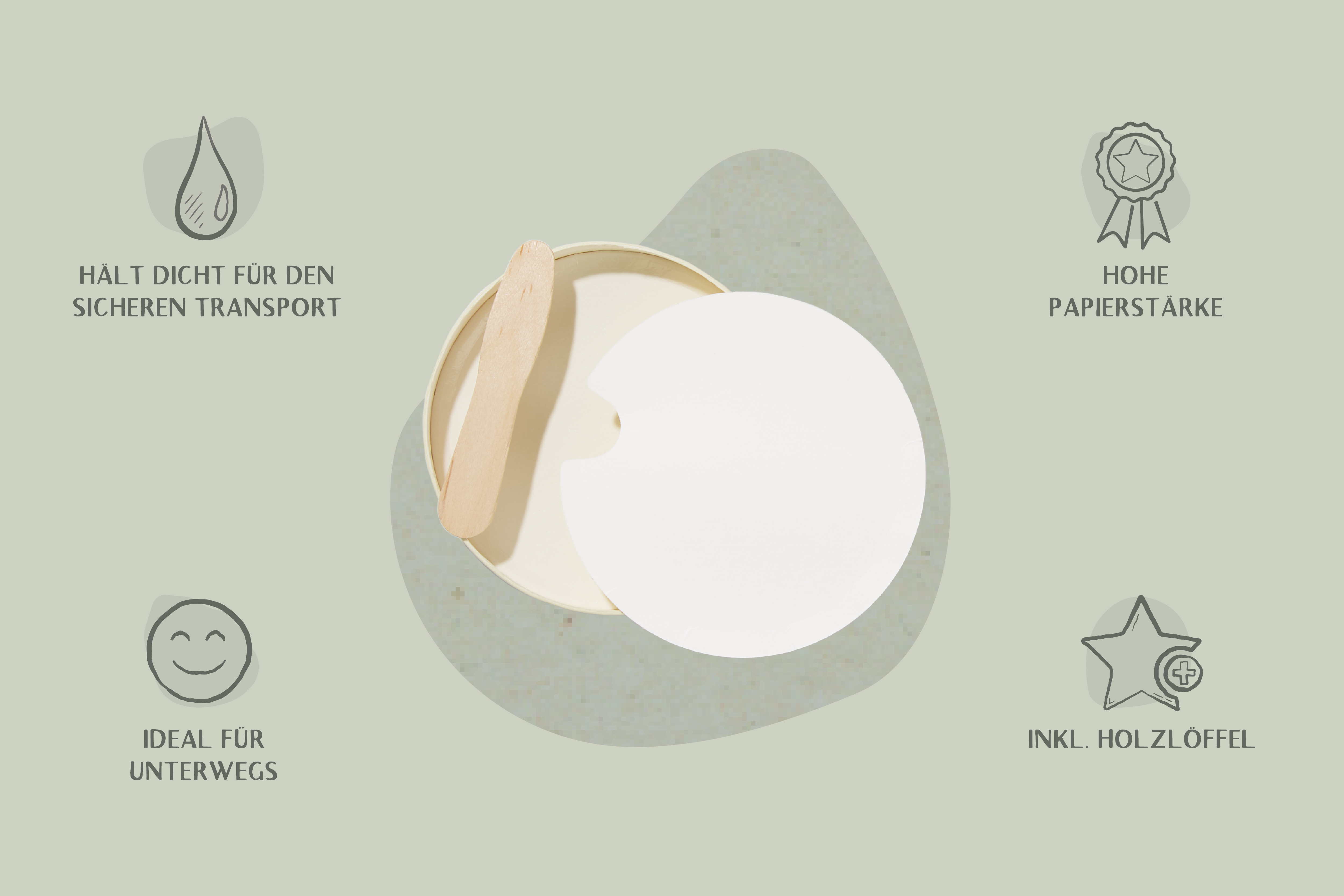 Papp-Deckel mit Holzlöffel, Cream, Genussbecher, Ø 9cm, Beidseitig PE-Beschichtet (1.000er Karton)