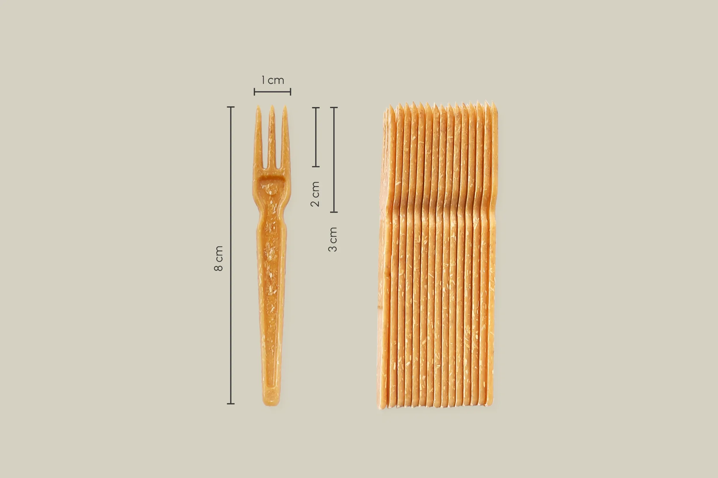 Mehrweg-Pommesgabel, 8 cm, aus WPC (Holz-Polymer-Verbundwerkstoff (20.000er Karton)