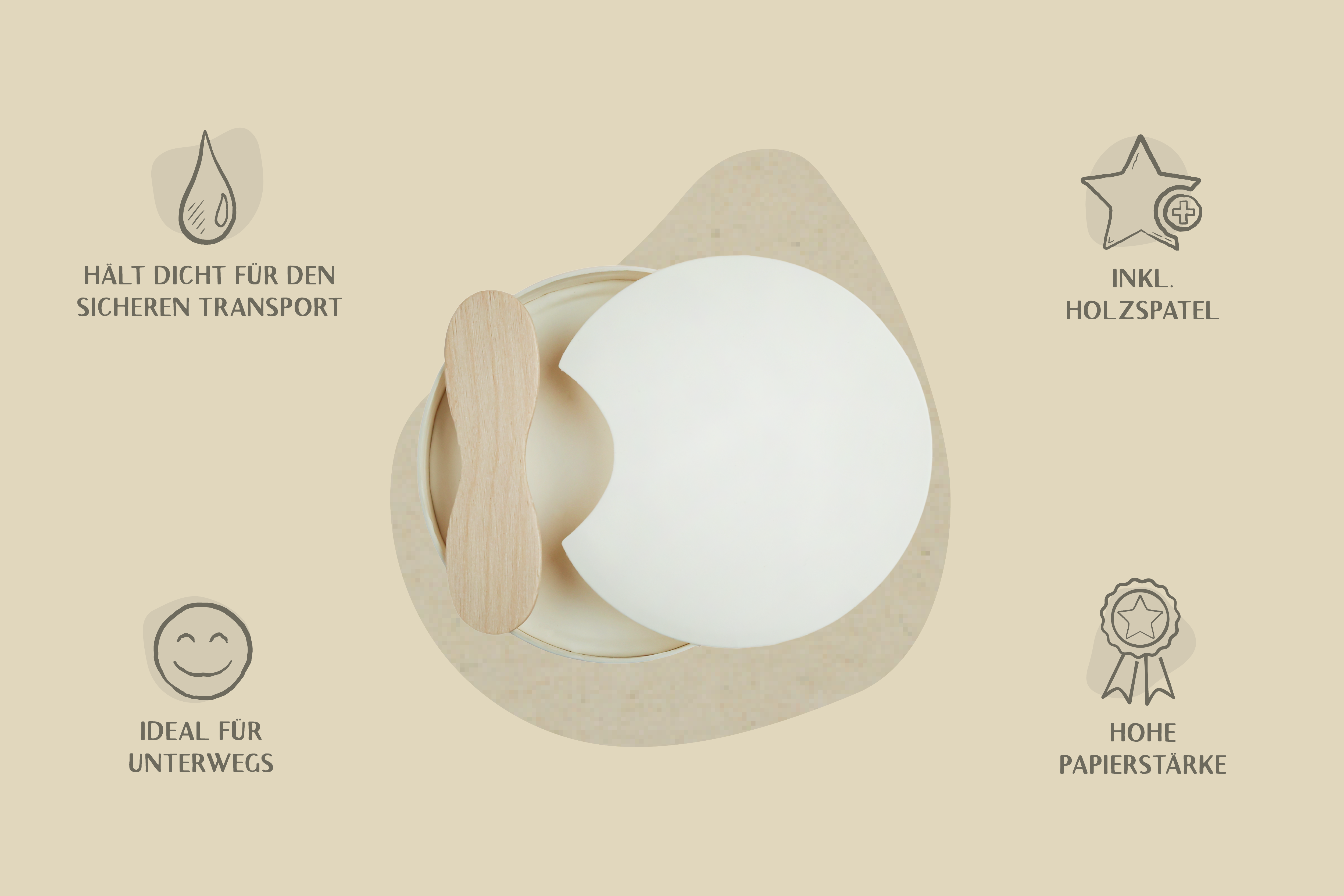 Papp-Deckel, weiß, Ø6,8cm, mit Holzlöffel, Beidseitige PE-Beschichtung, unbedruckt (1.000er Karton)